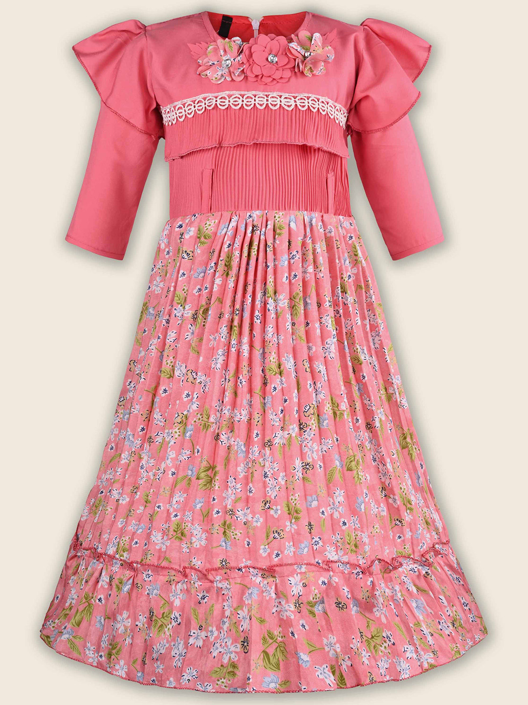 Wish Karo Girls Floral Printed Ruffles Drop-Waist Dress