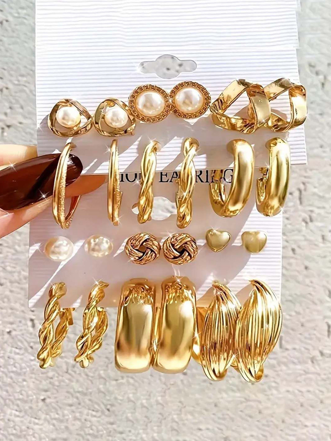 GOLDIWALA Set of 12 Gold-Plated Spherical Shaped Studs