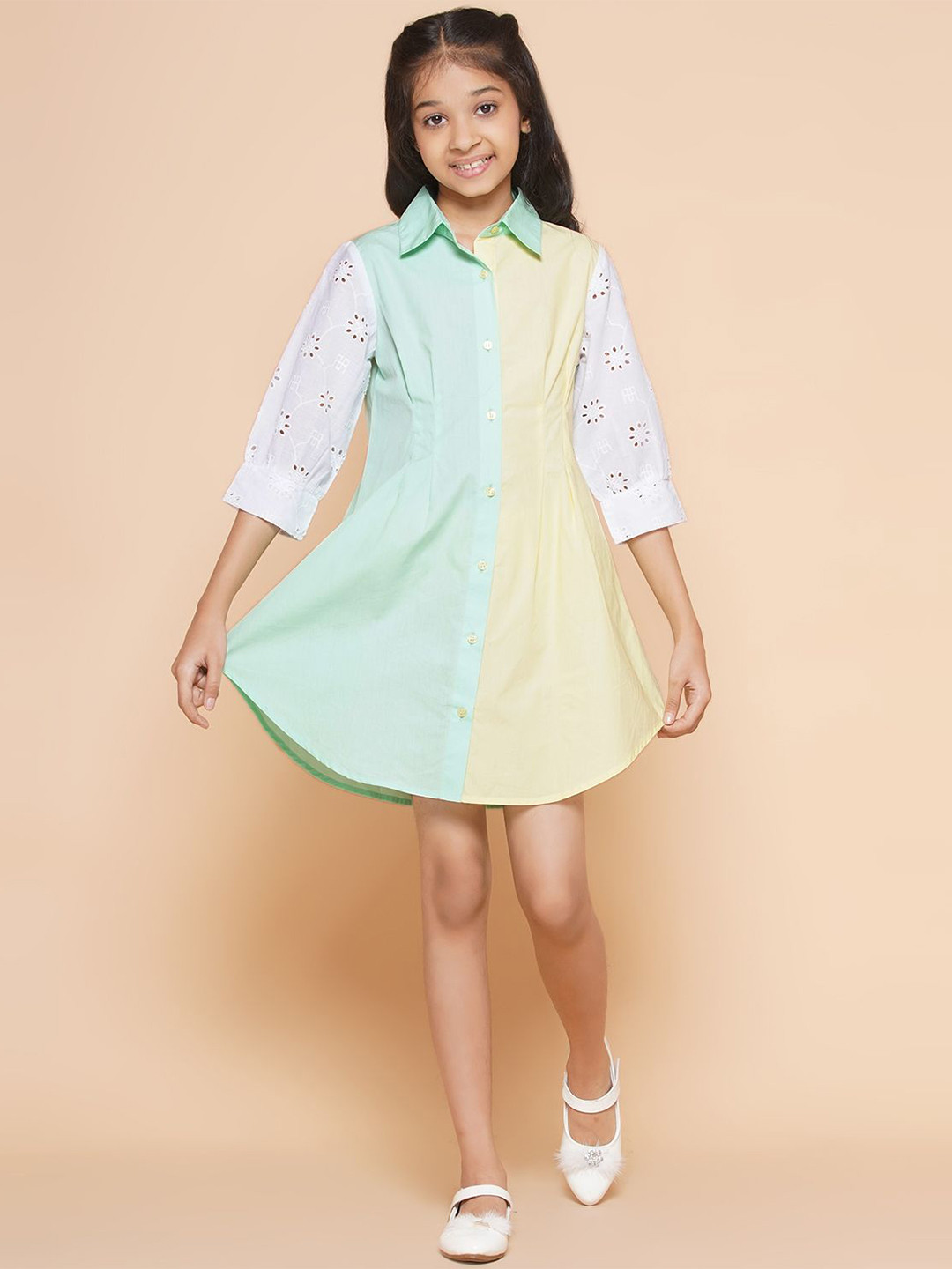 JAKANARY Girls New Textured Spread Collar Cotton Regular Fit Party Shirt