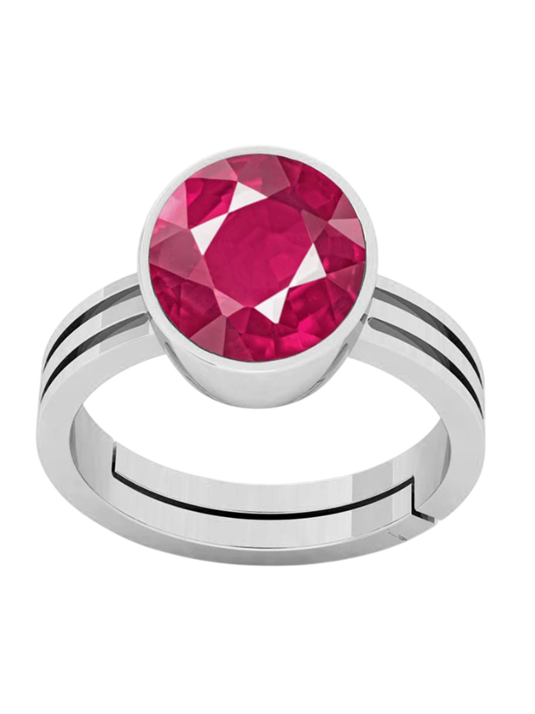 RRVGEM 3.25 KT Ruby Stone Silver Plated Adjustable Ring