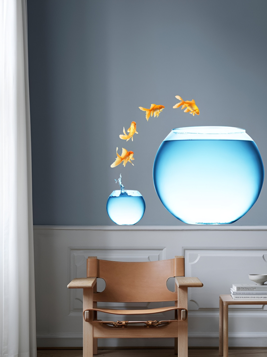 Decor Villa Multicolor Fishes with Pot Wall Sticker