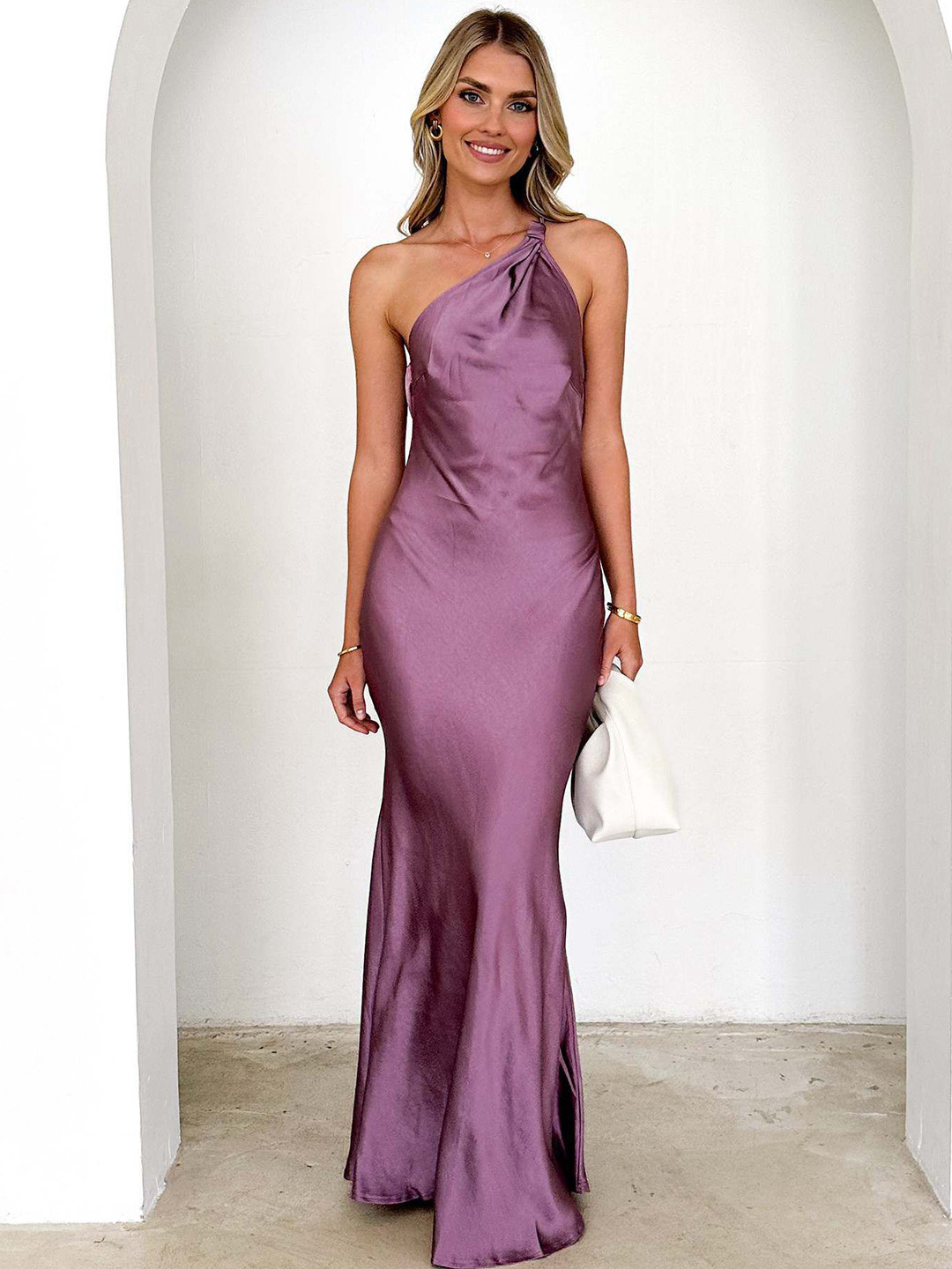 bebe One-shoulder Open Back Maxi Dress