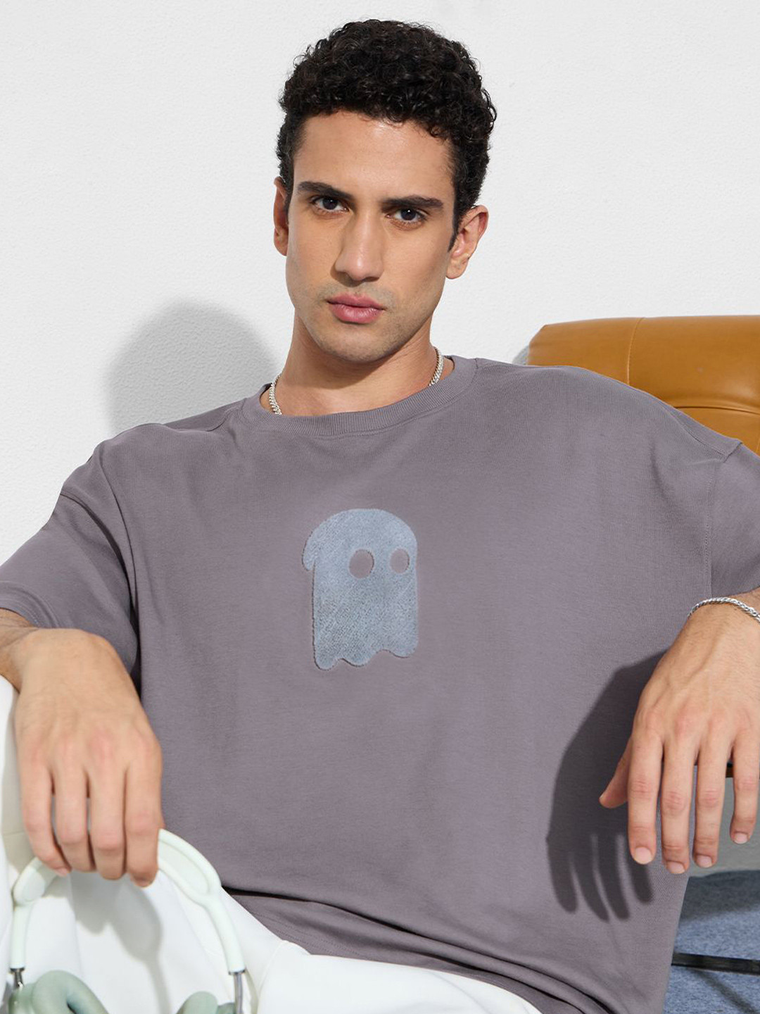 The Souled Store  Men  Faded Grey Oversized Fit T-Shirts