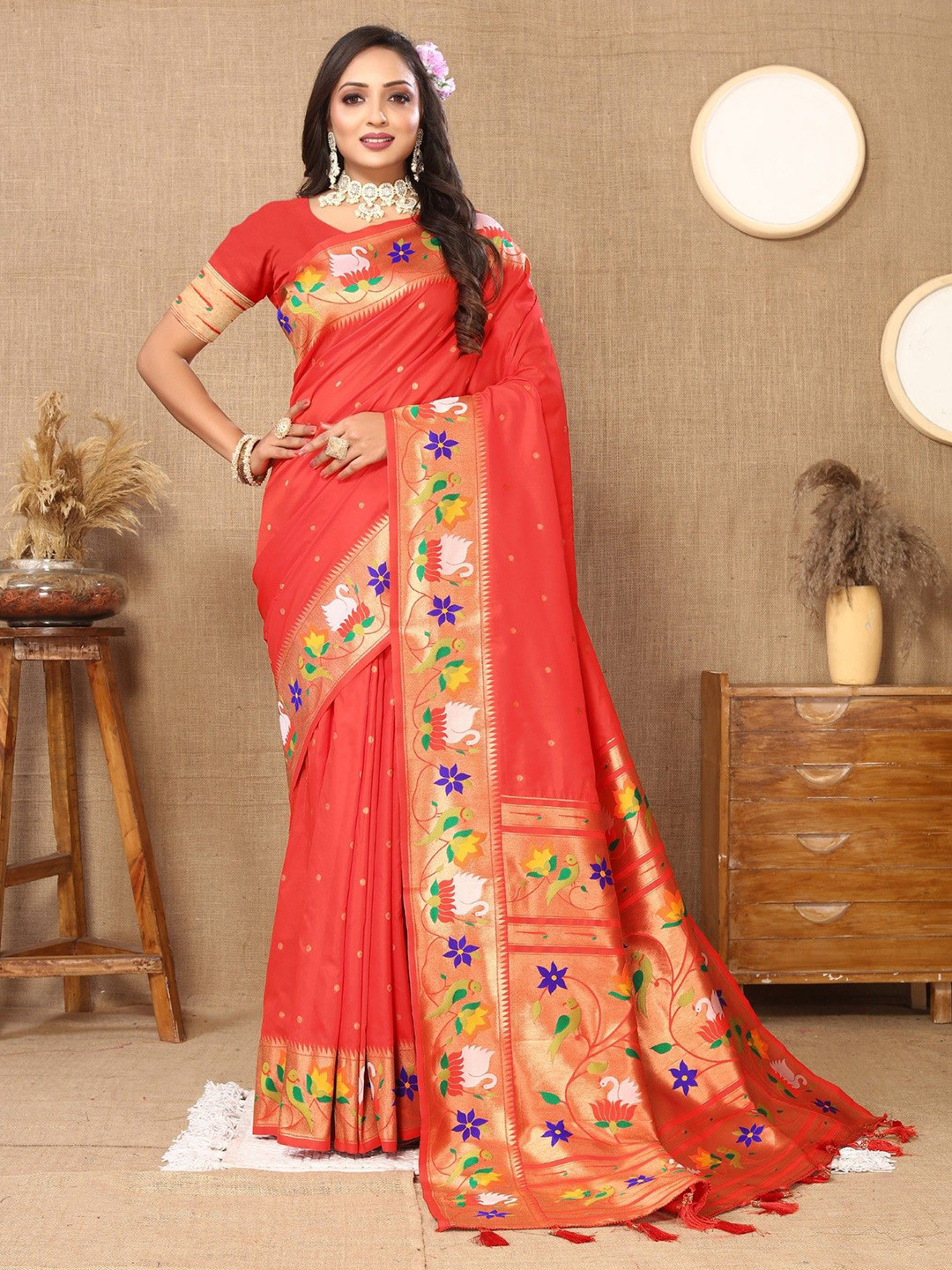 Mitera Woven Design Zari Silk Blend Paithani Saree