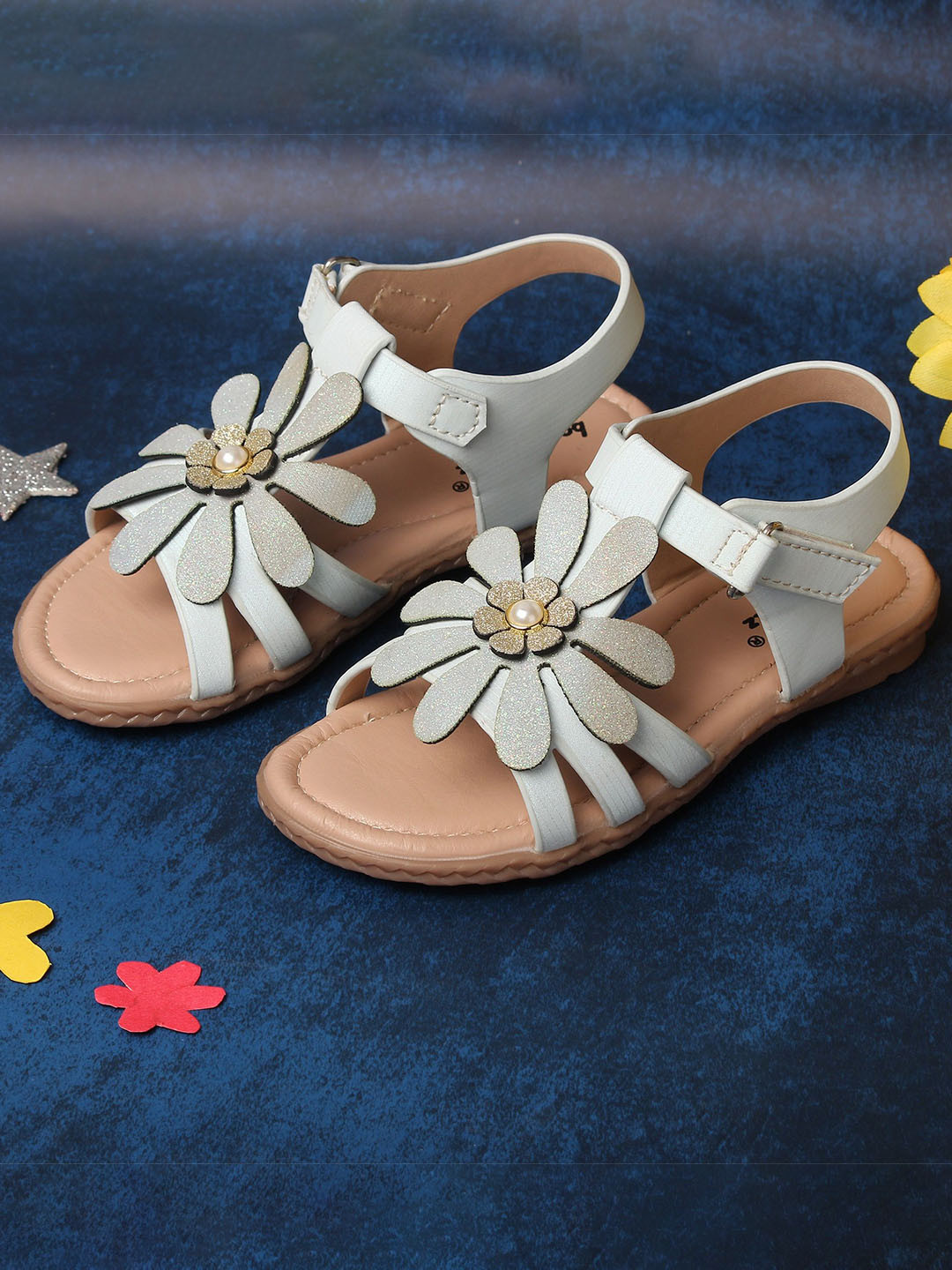 BOYZ N GALZ Girl's Velcro Embellished Open-Toe Flats