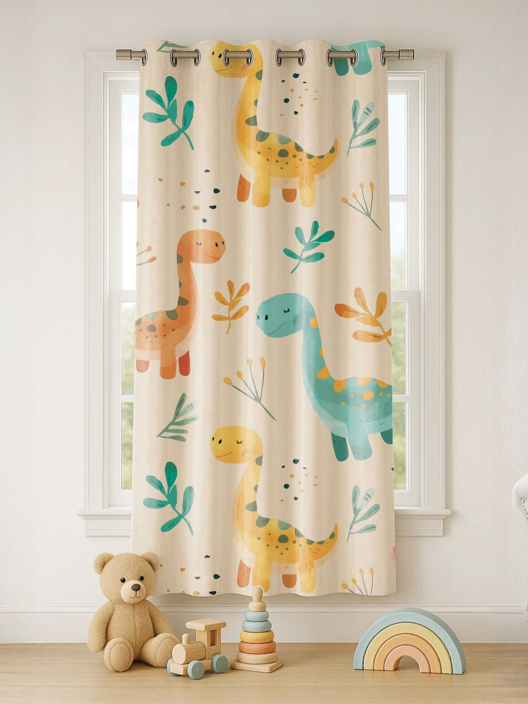 STITCHNEST Set of 1 Brown & Yellow Printed 7 feet Curtain