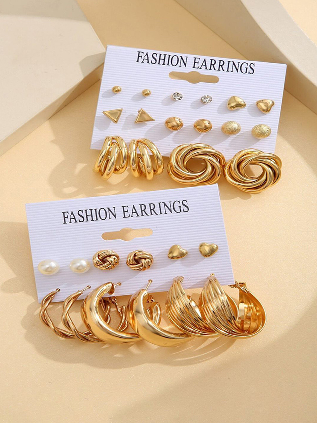 GOLDIWALA Set of 24 Gold-Plated Contemporary Shaped Pearls Half Hoop Earrings