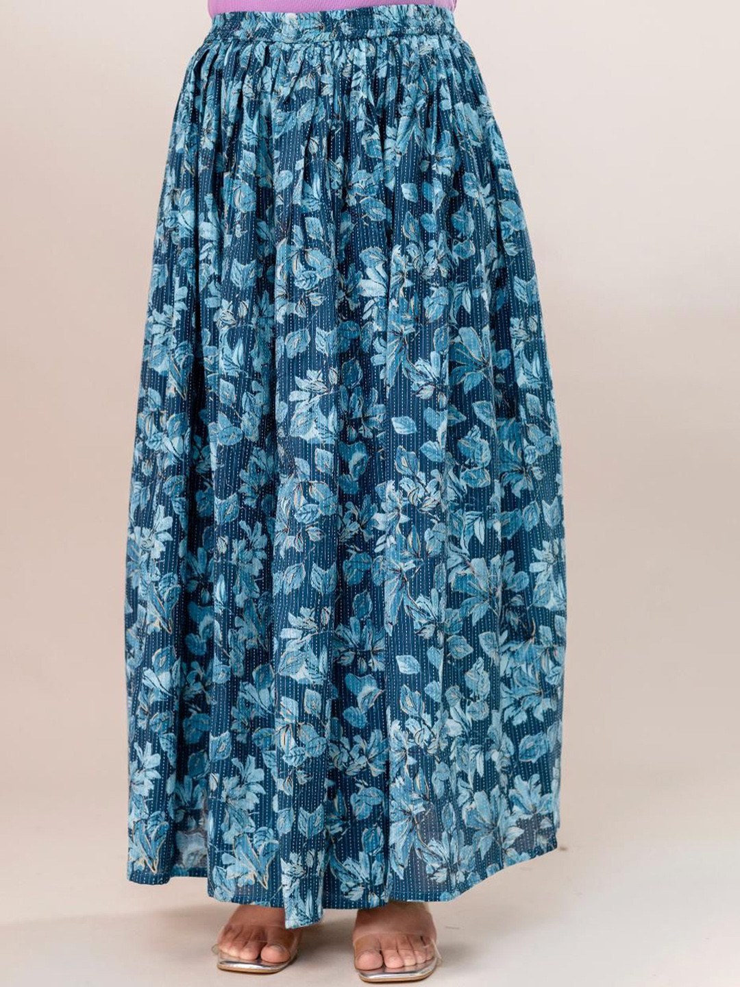 SUNEKH Khata Flower Printed Flared Maxi Skirt