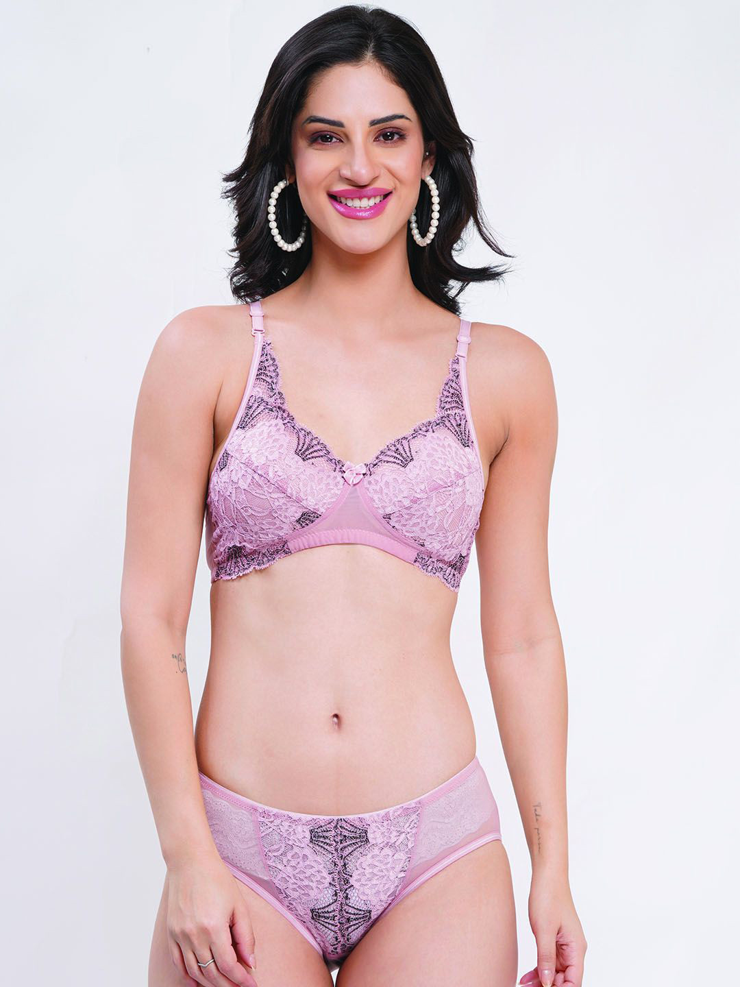 Reveira Self Design Non-Wired Non Padded Lingerie Set Victoria Set-Onion-30