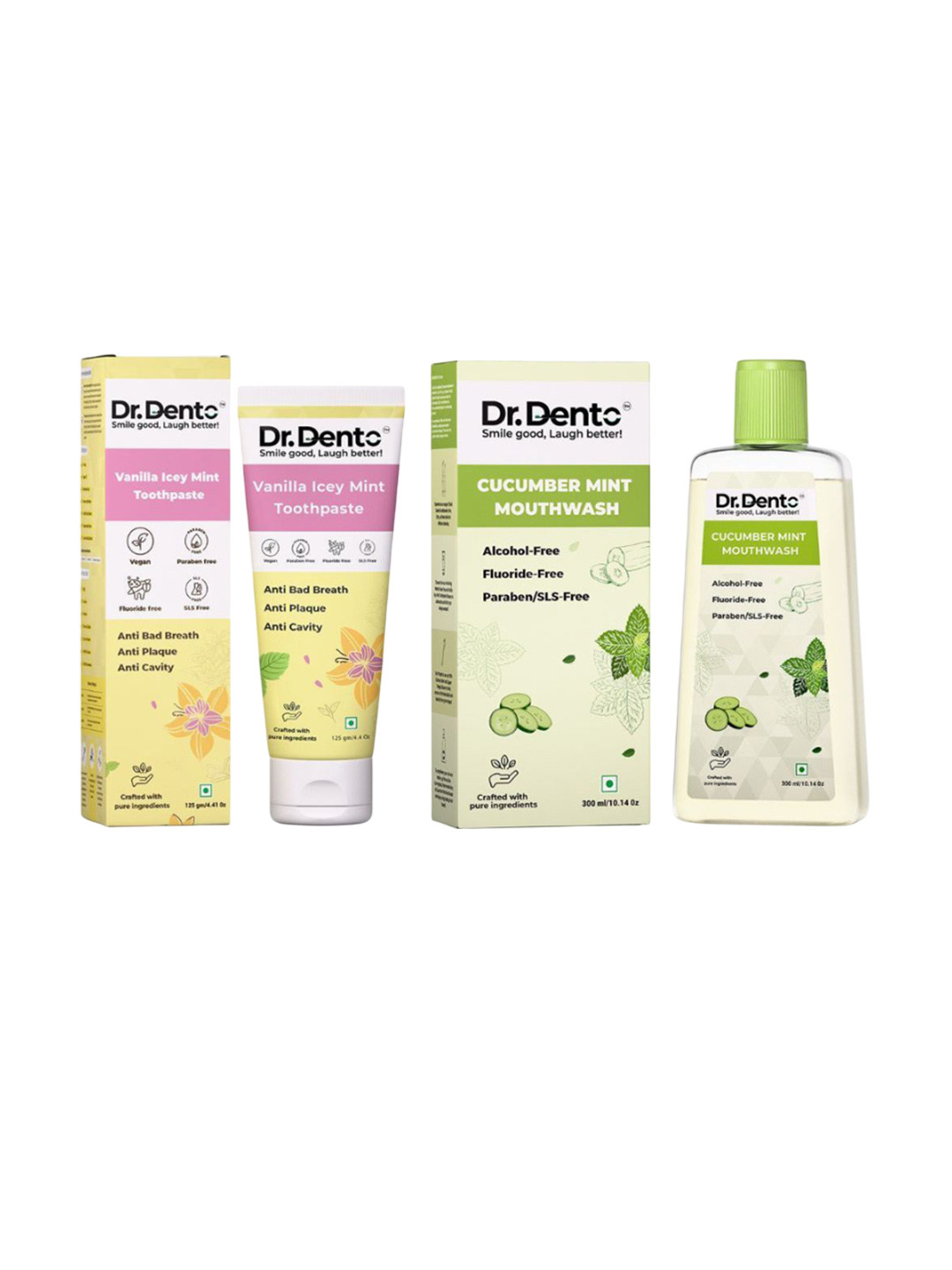Dr.Dento Set Of 2 Vanilla Icey Mint Toothpaste-125 g With Cucumber Mint Mouthwash- 300ml