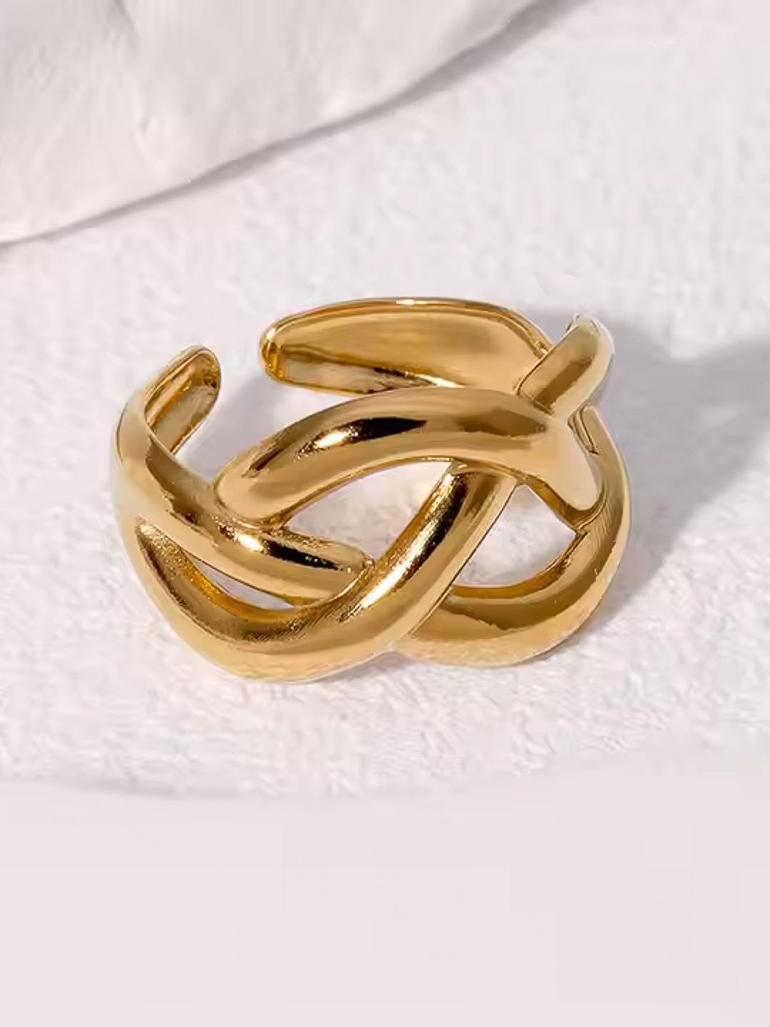 SHARLEEZ Gold Plated Braid Design Adjustabl Finger Ring