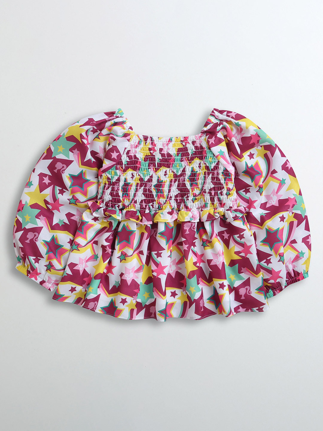 Tiny Girls Abstract Printed Puff Sleeve Bardot Top