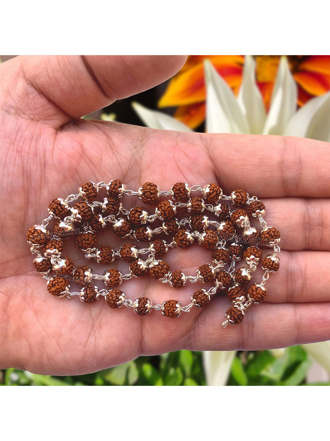 Apnisanskriti Unisex Rudraksha Pure Silver Mala