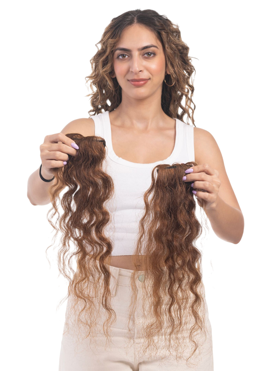 HAIRJOY Set Of 2 Clip-In Curly Scalp Topper Hair Extensions - Light Brown - 18 Inch