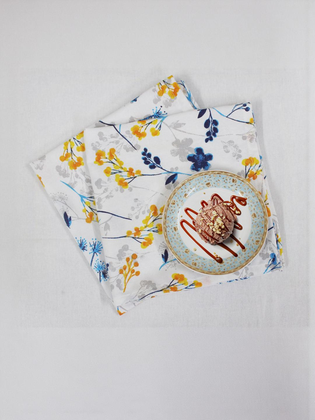 Cotton Candy White 2 Pieces Printed Cotton Table Napkins