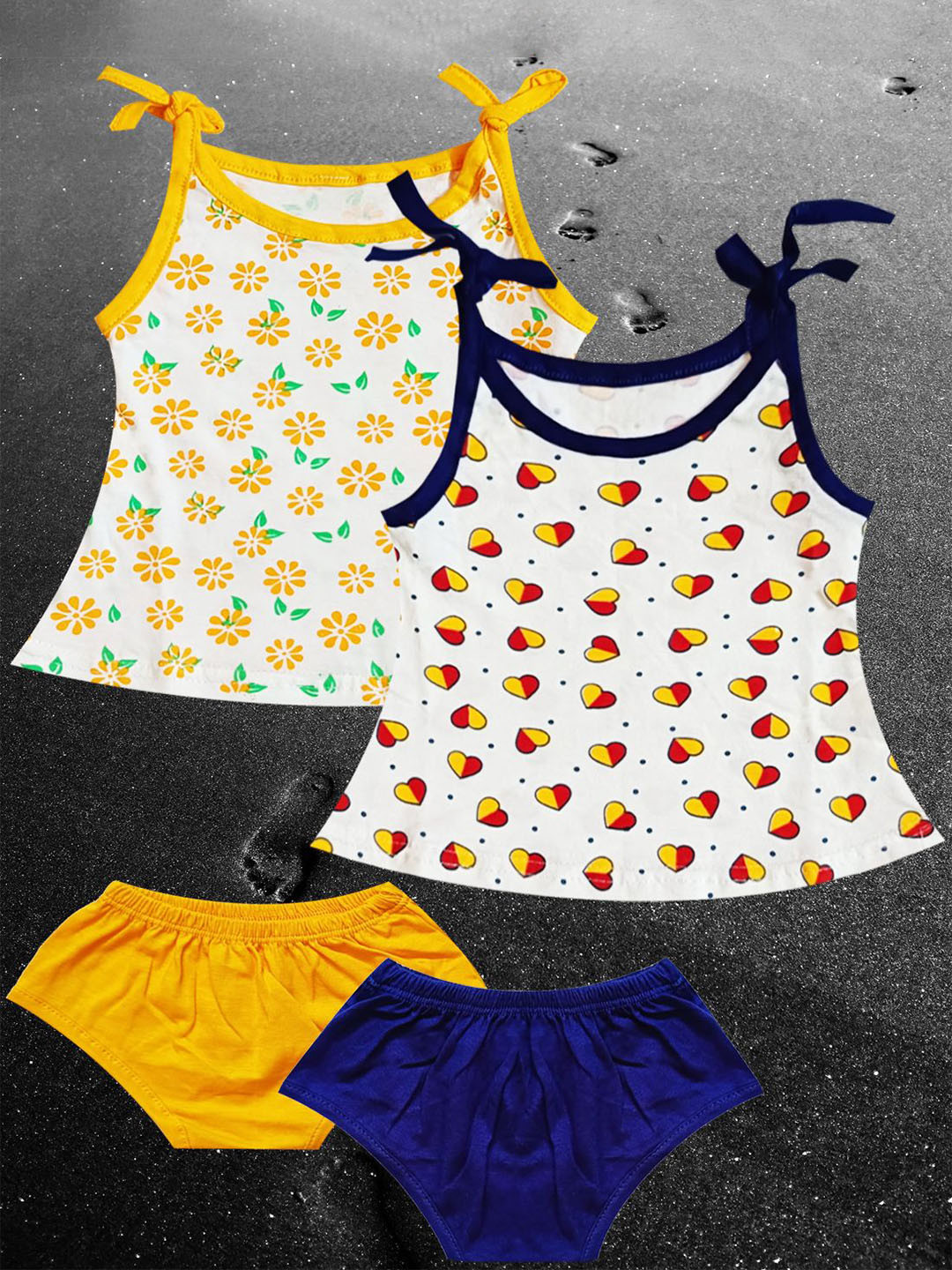 KidzzCart Girl Pack Of 2 Floral Print Tie-Up Neck A-line Cotton Dress