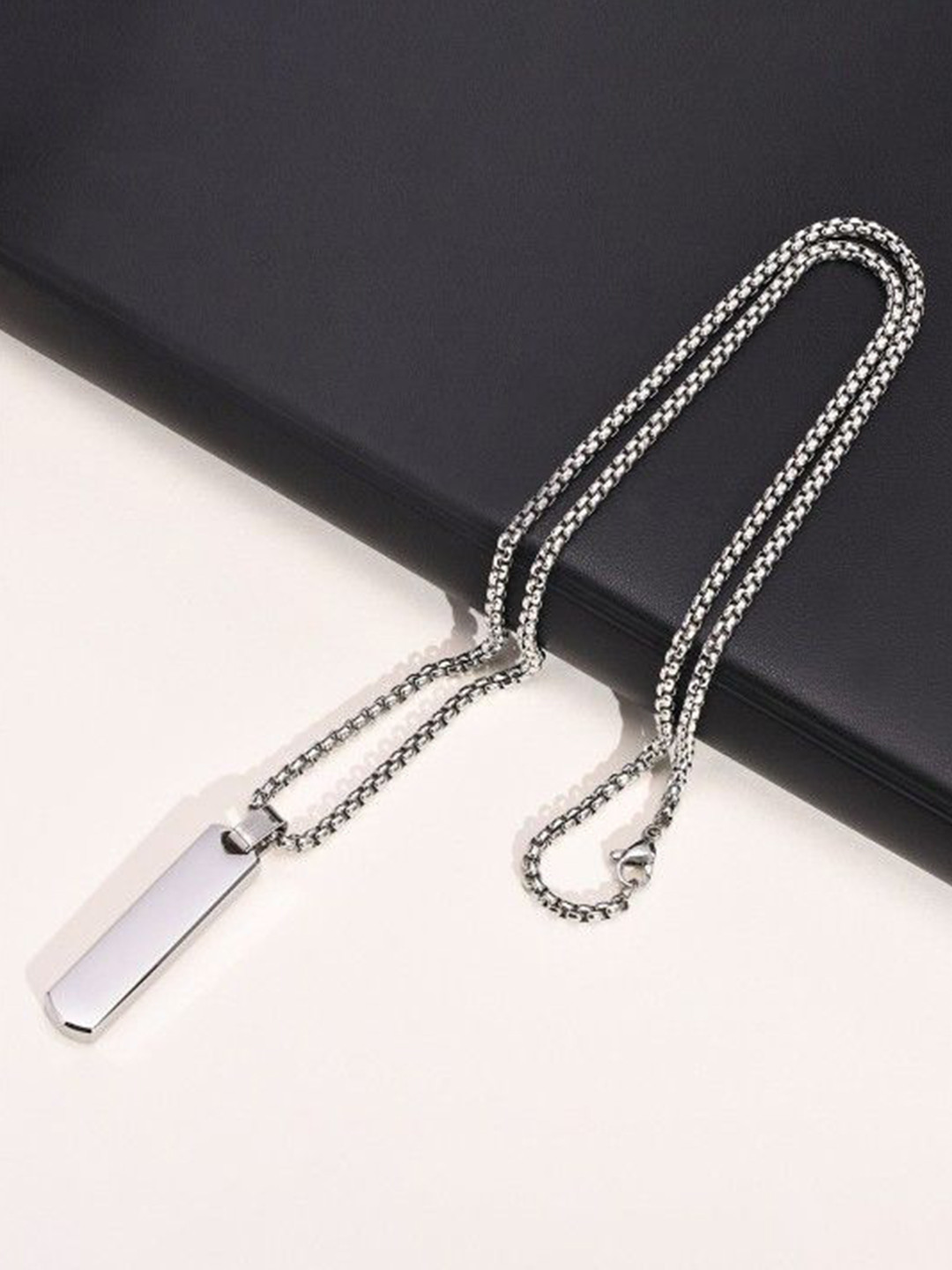 AGARWALPRODUCT Men Stainless Steel Rectangle Shaped Pendant With Chain