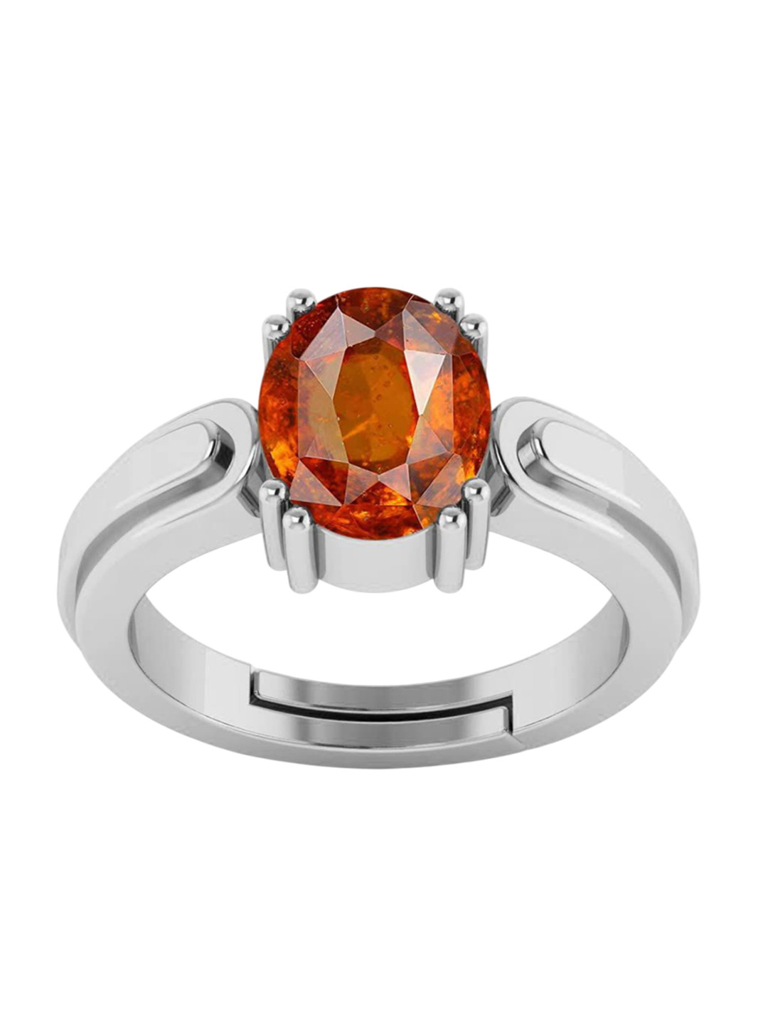 RRVGEM 7.50 Ratti Gomed Hessonite Stone Silver Plated Adjustable Ring