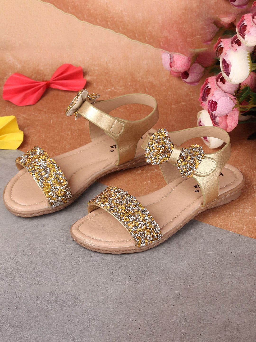 BOYZ N GALZ Girl Embellished Velcro Open-Toe Flats