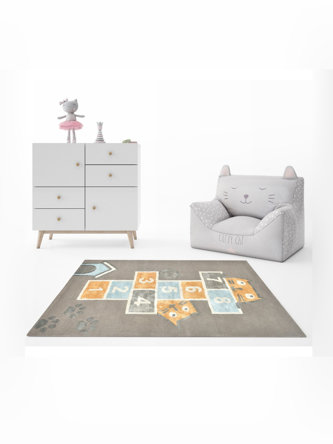 saraswatii global Little Grey & Brown Geometric Printed Tufted Woollen Carpet