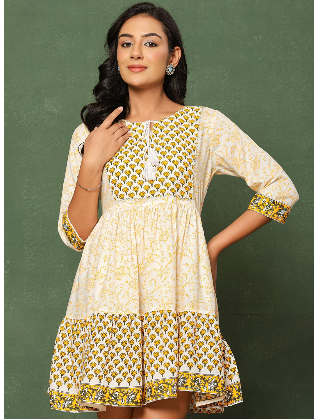 Handish Floral Printed Cotton Fit & Flare Dress