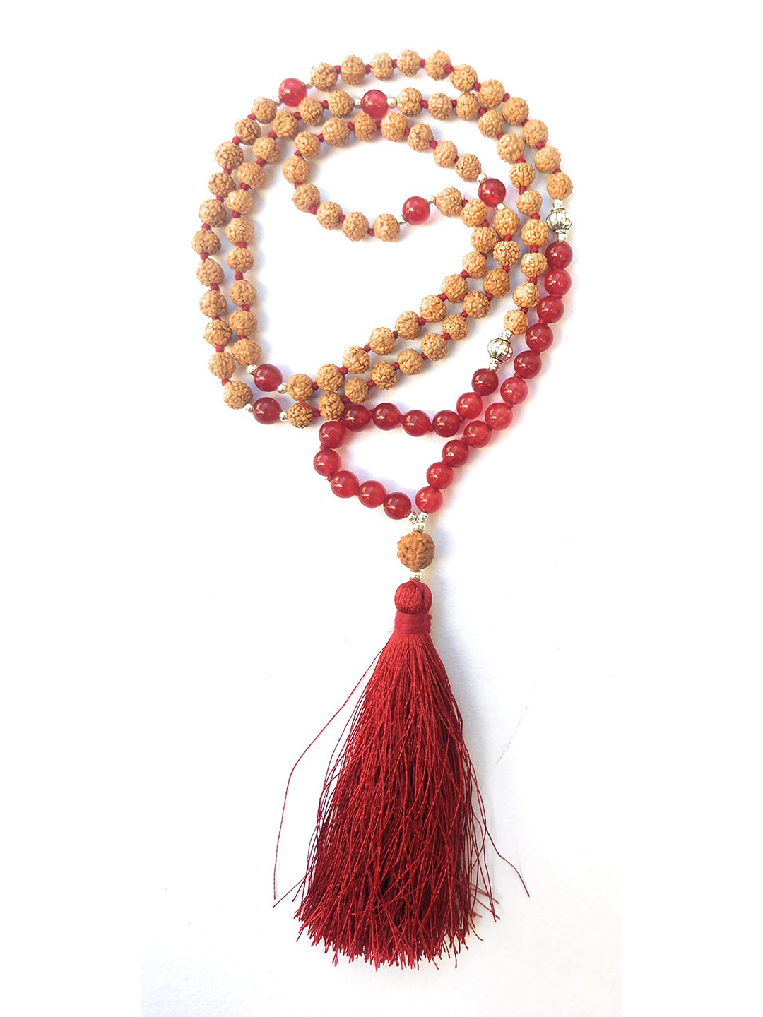 Apnisanskriti Unisex 5 Mukhi Rudraksha Dark Red Agate Stone Designer Mala