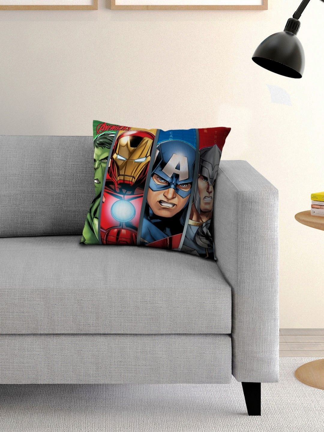 Marvel Red & Blue Printed Square-Shaped Pre-Filled Cushion With Cover