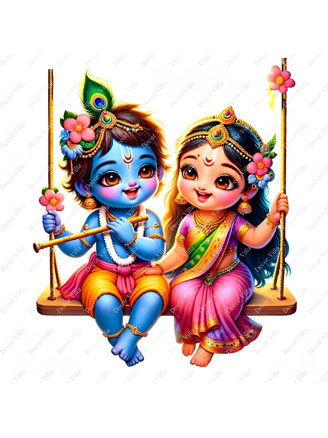 Decor Villa Multicolor Bady Radha Krishna Swinging Wall Sticker