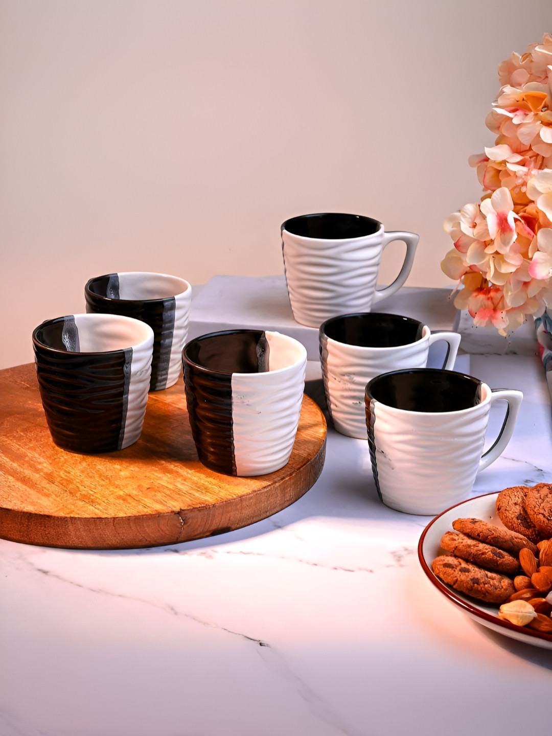 Storepedia 3D Rainbow Inside Figurine Black Textured Ceramic Microwave Safe 6 Piece Mugs-150ml