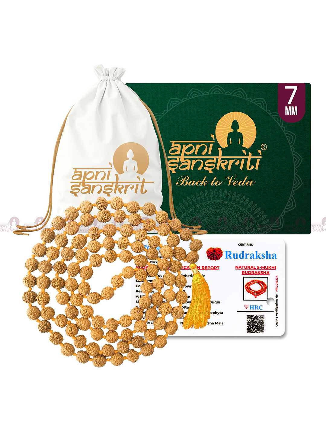 Apnisanskriti Unisex 5-Face Chikni Pathri Rudraksha 7mm Mala