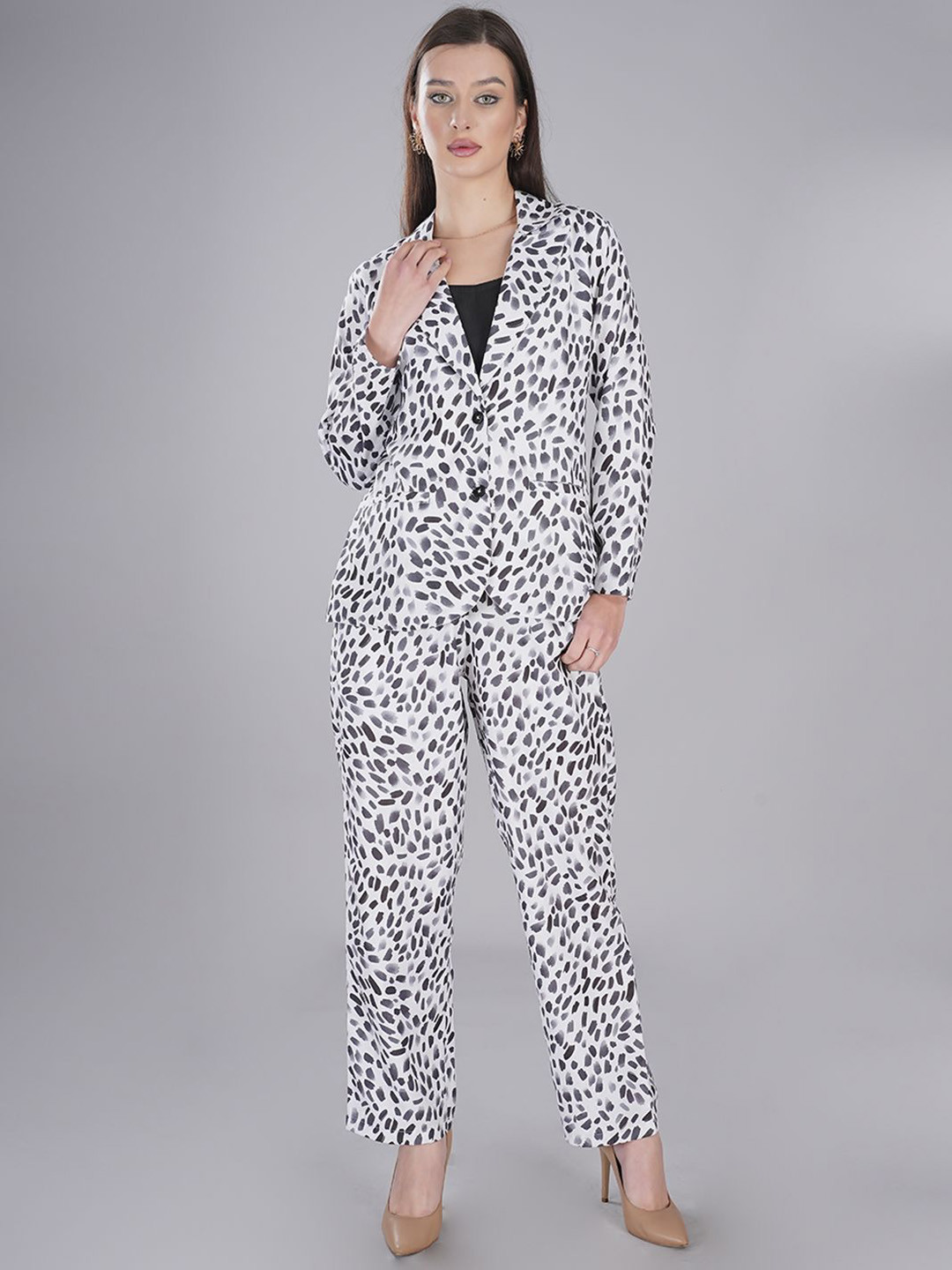 FIMS Printed Single-Breasted Double Button Blazer & Trousers Co-Ord Set