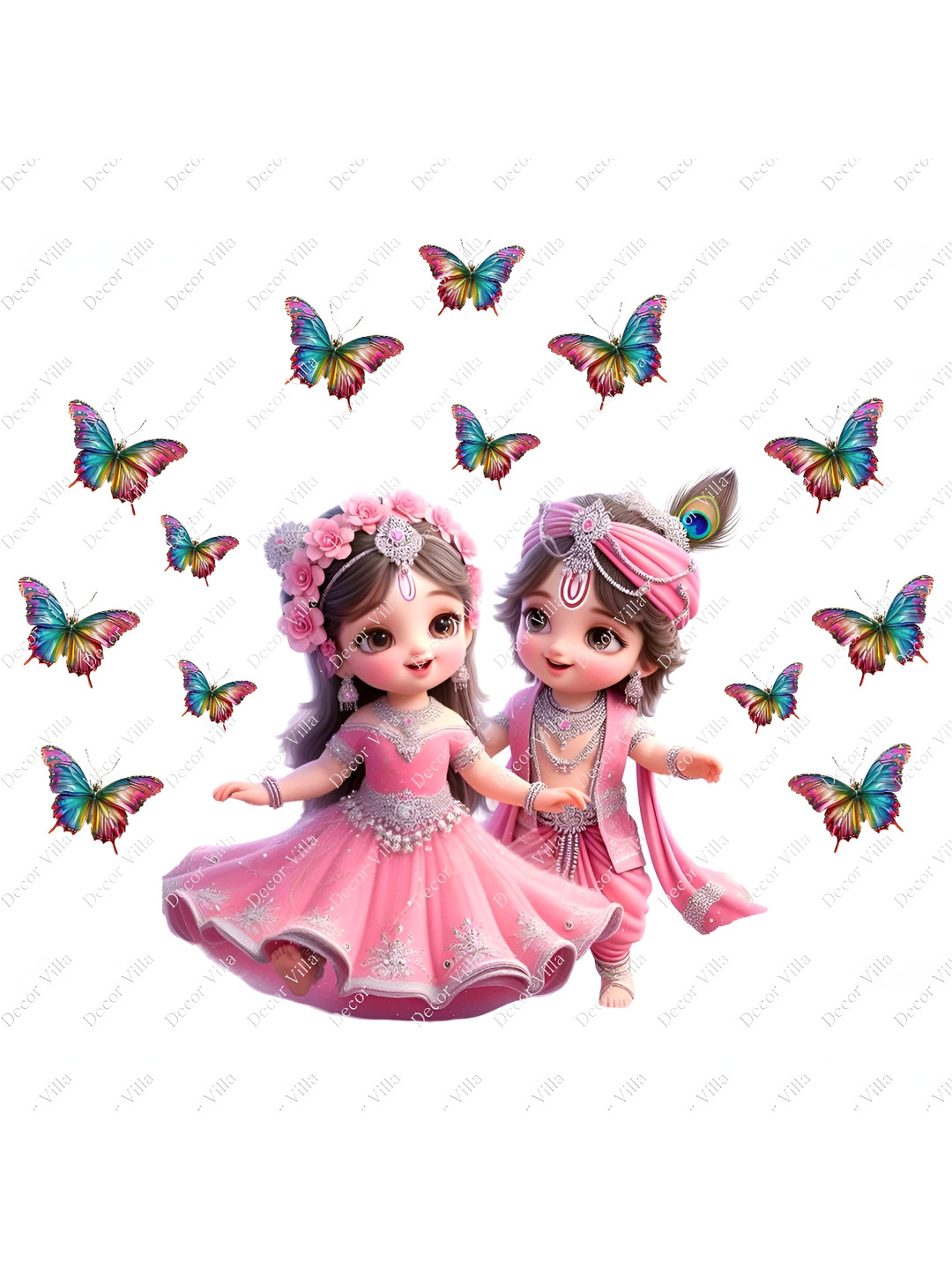 Decor Villa Multicolor Fairy With beautifull Butterflies Wall Sticker