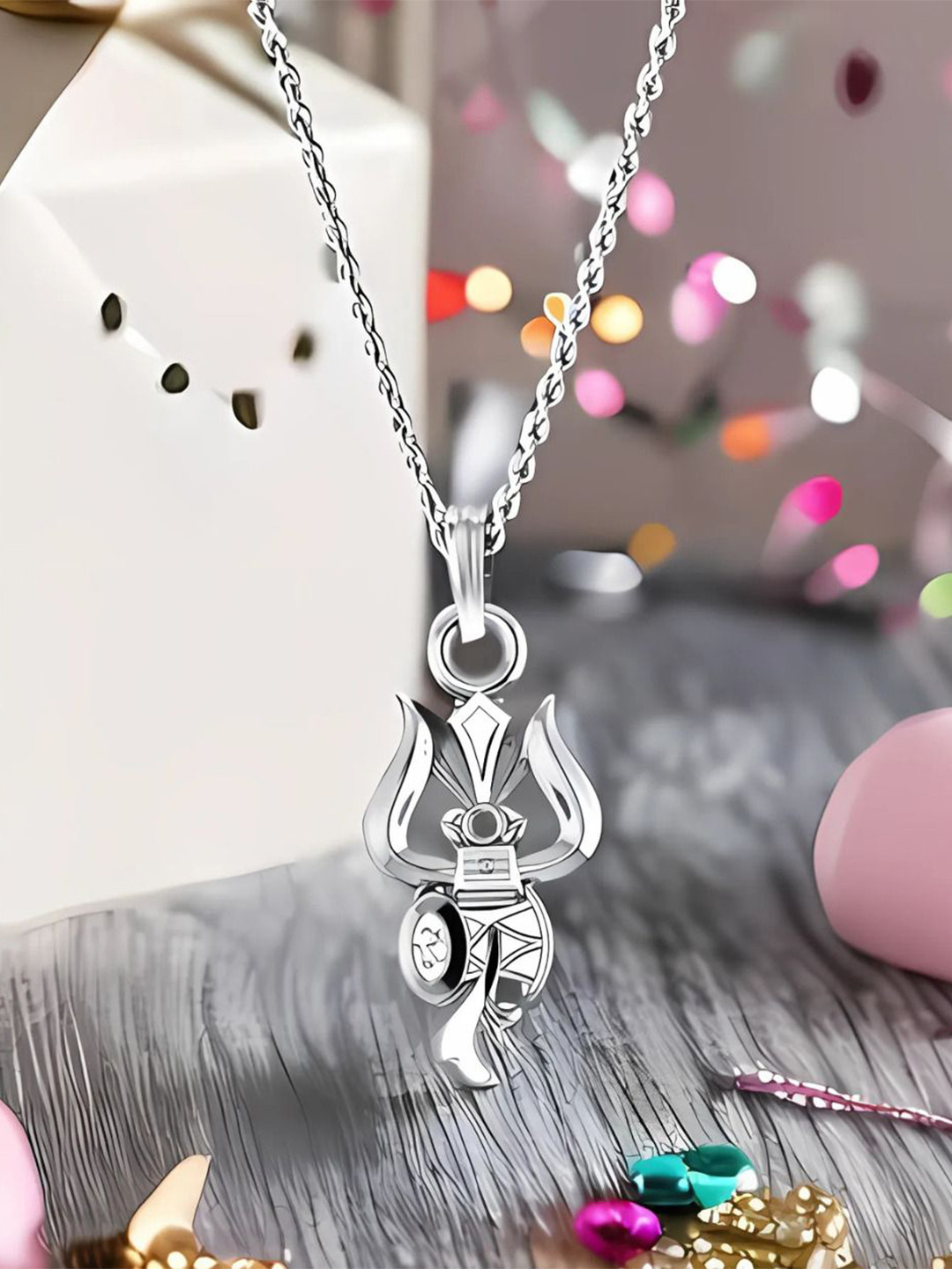 AGARWALPRODUCT Men Stainless Steel Trishul Pendant With Chain