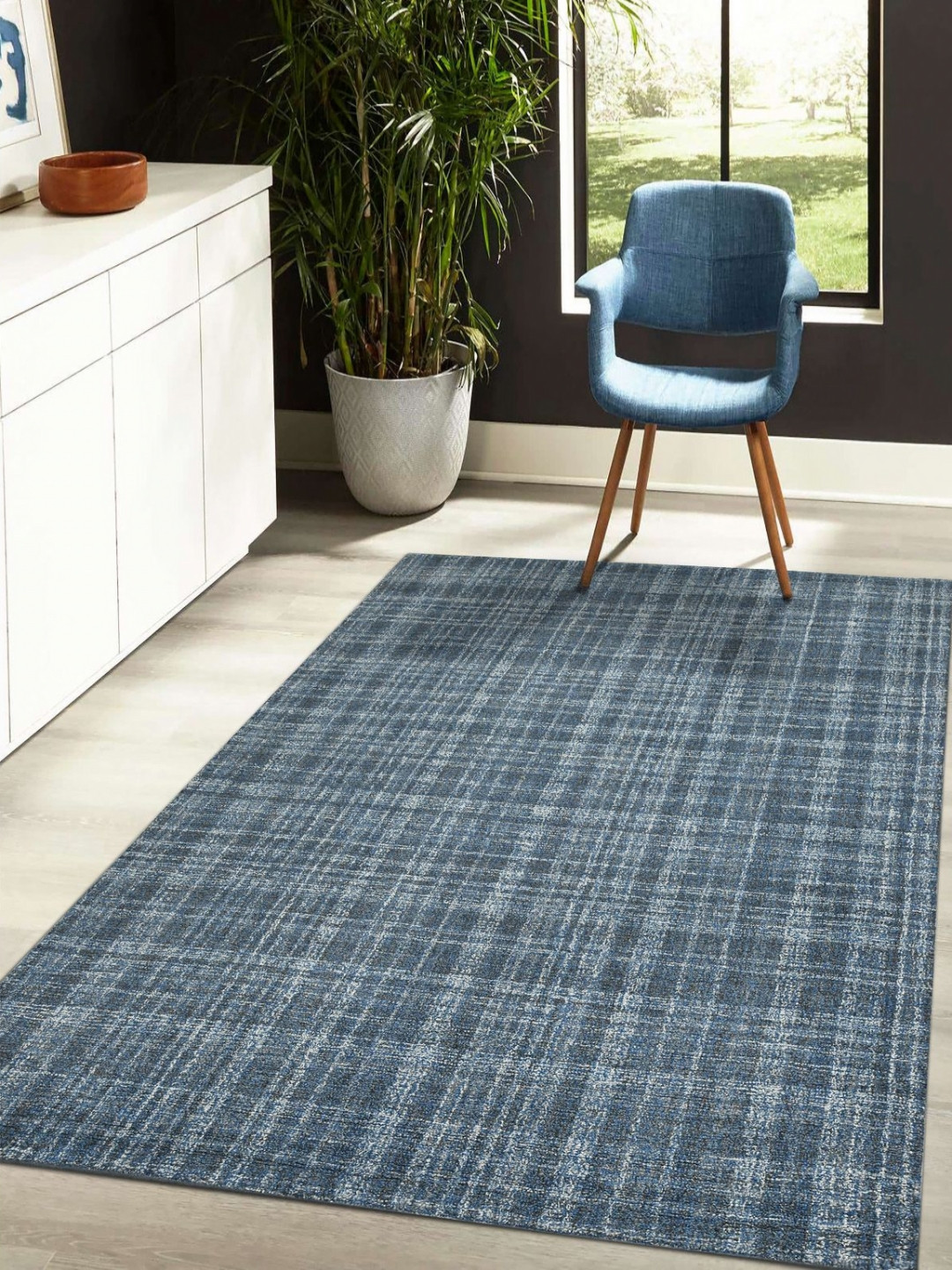 saraswatii global Laurel Plaid Blue Hand-Tufted Woollen Carpet