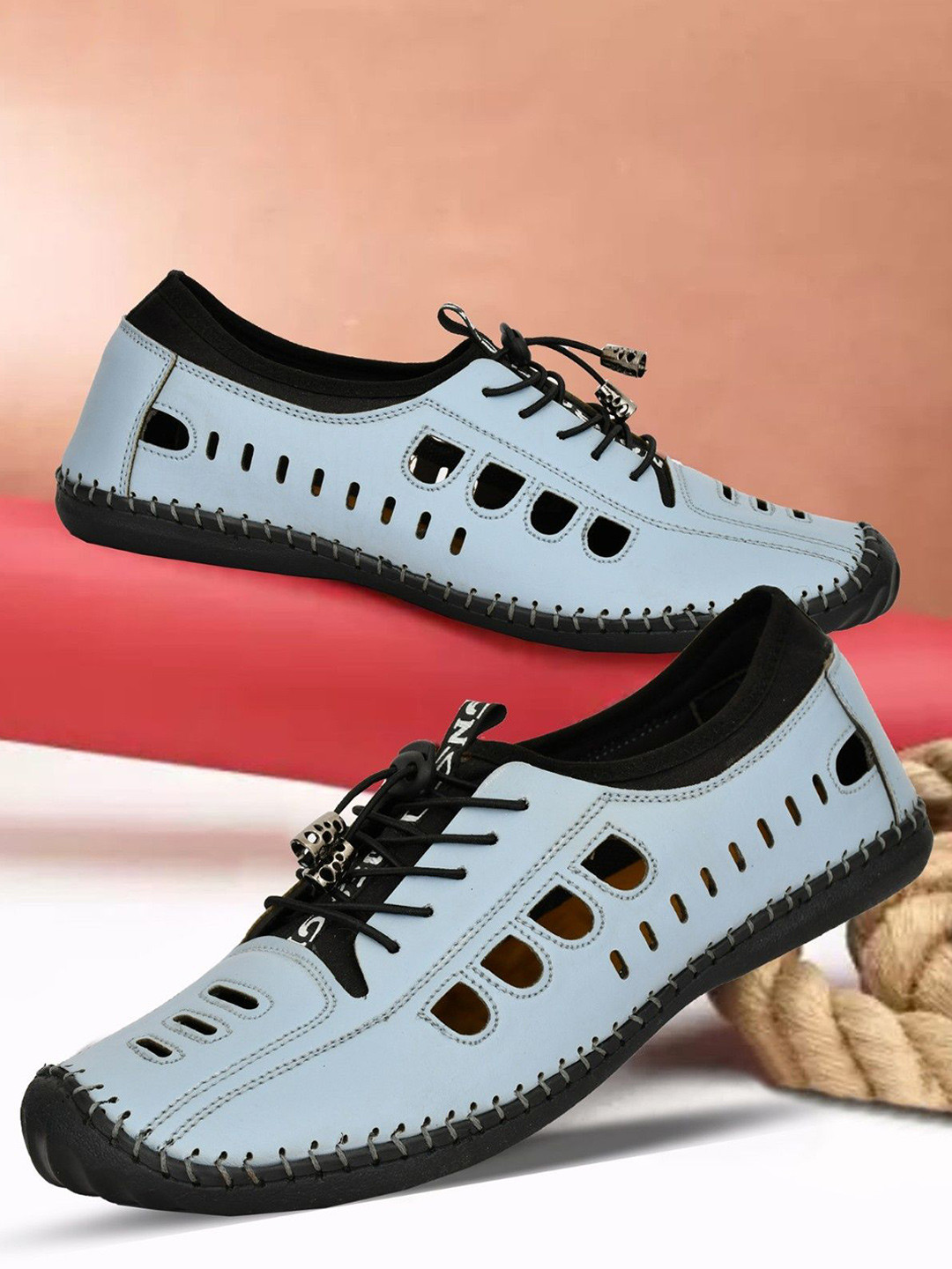 OZJI Men Punch Hole Shoe-Style Sandals