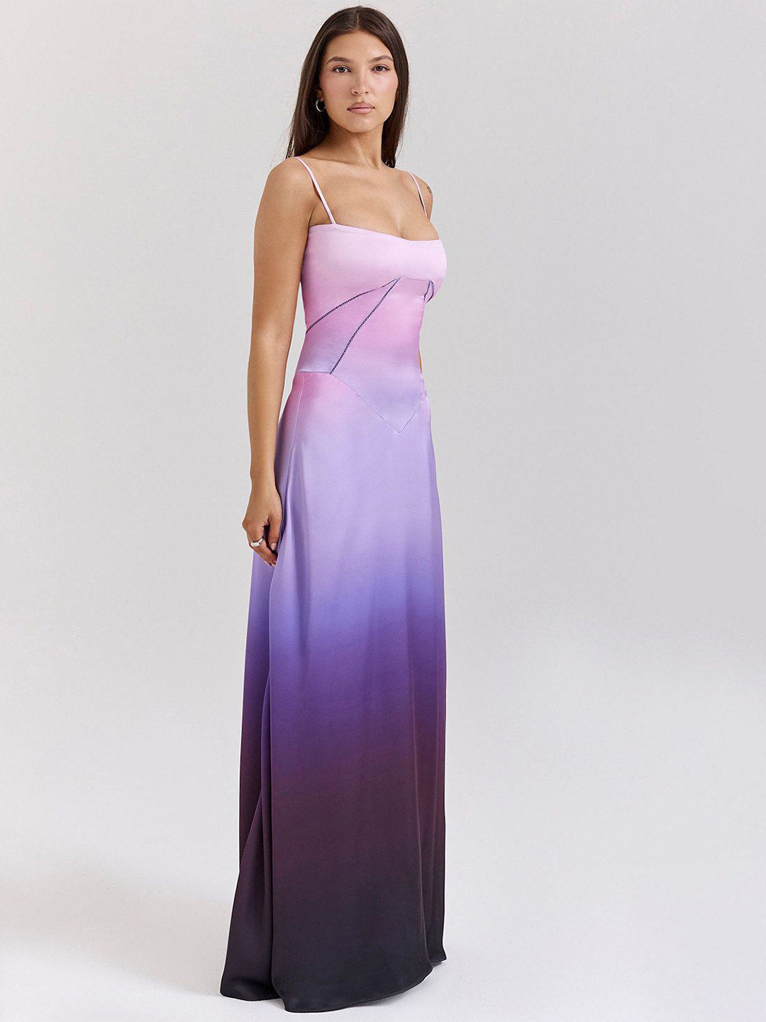 bebe Tie Dye Spaghetti Strap Drop Waist Tie Up Back Maxi Dress