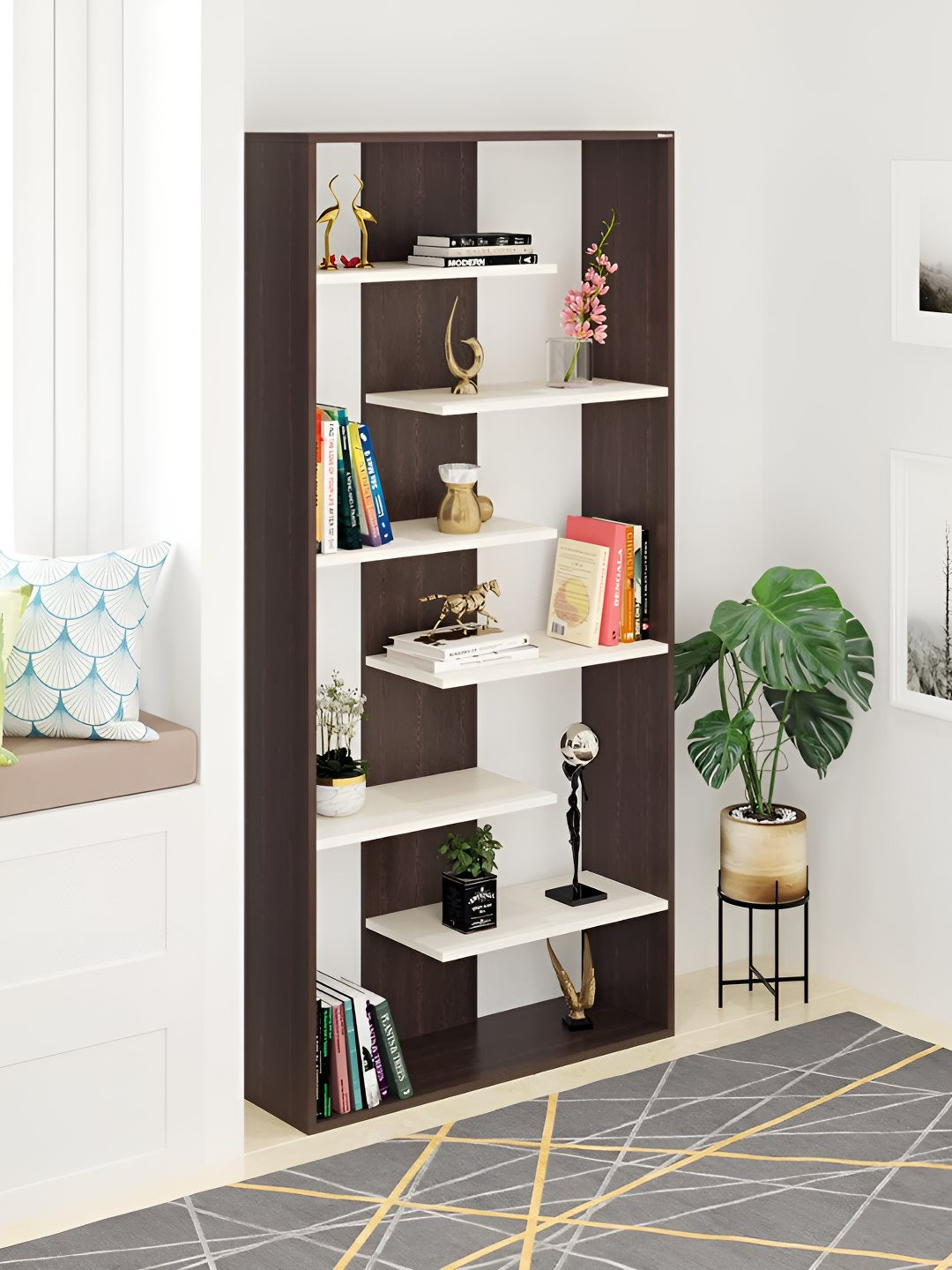 bluewud Brown & White 7 Tier BookShelf