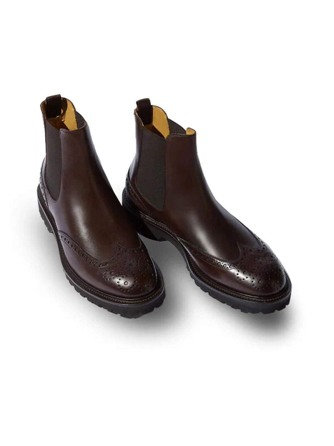 ITALIAN SHOES CO Men Wingtip High Ankle Leather Boots