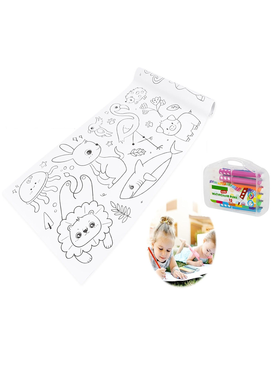 MUREN Kids Unisex Drawing Paper Roll With Marker Pen Box