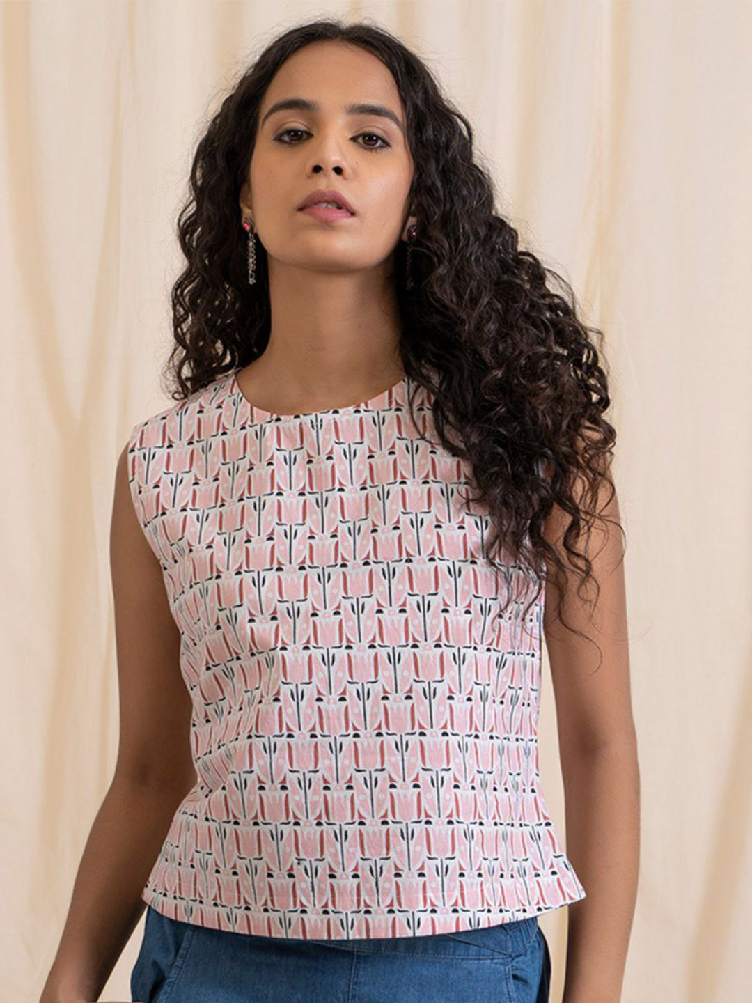 AKISO Women Indian Printed Sleeveless back buttons full Summer Short Kurta