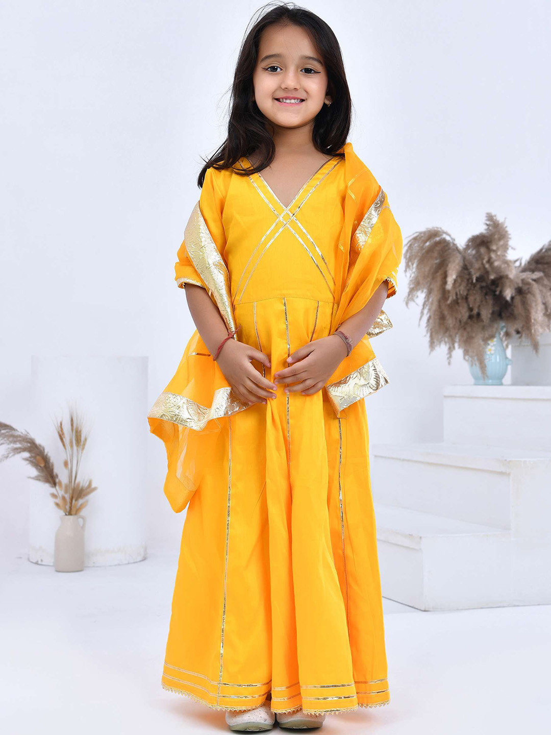 Bannhi by Priyanka Rathore  Gota Embellished Anarkali Cotton Silk Ethnic Dress With Dupatta
