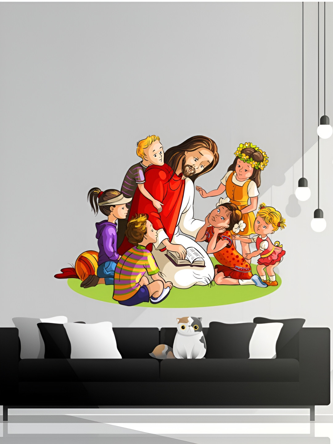 Decor Villa Multicolor Jesus with Kids Wall Sticker