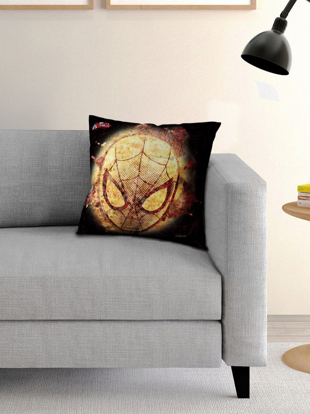 Marvel Yellow & Black Printed Square-Shaped Pre-Filled Cushion With Cover