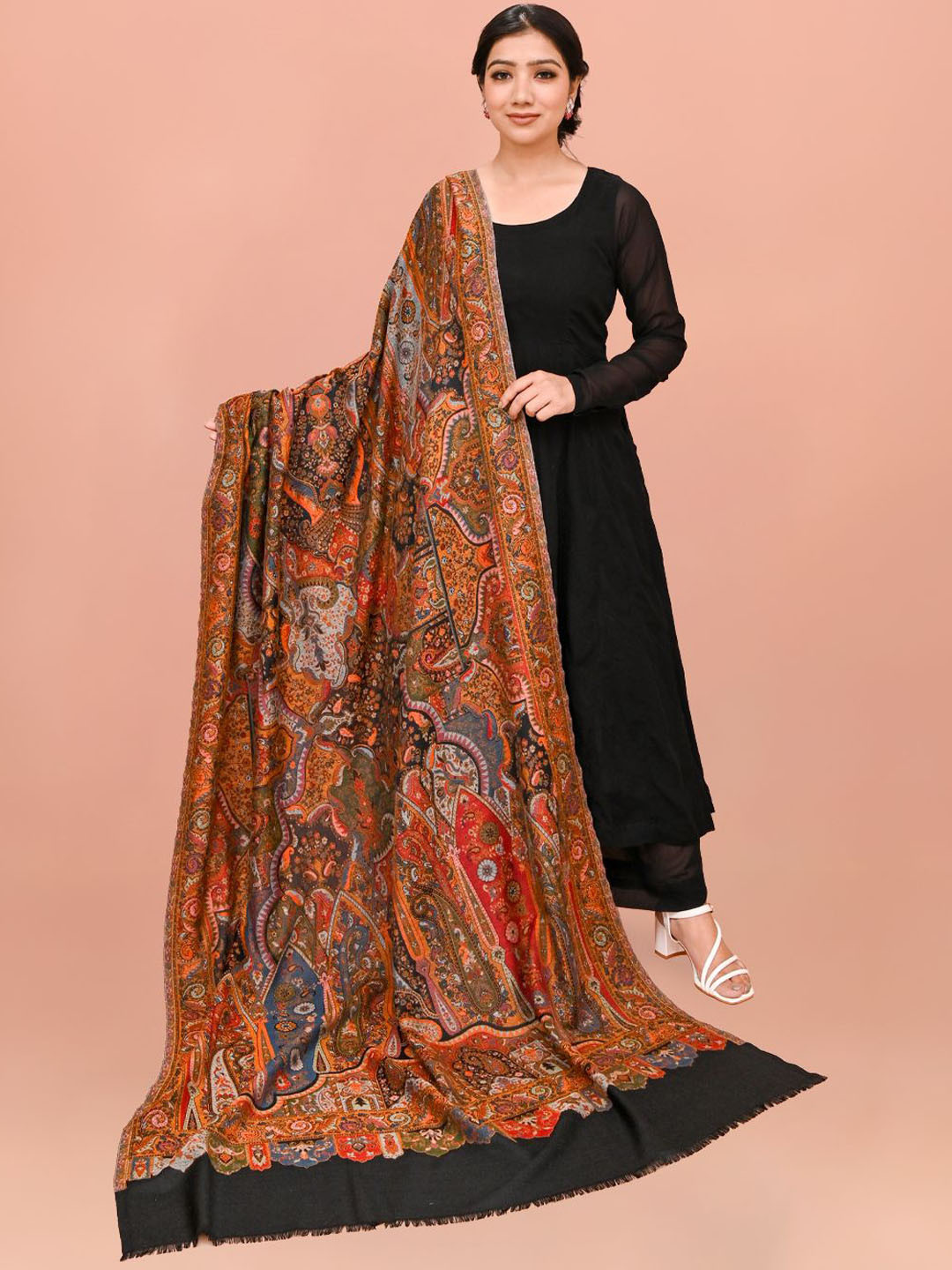 Kala Maison Women Ethnic Motif Kanni Woven Design Woollen Shawl