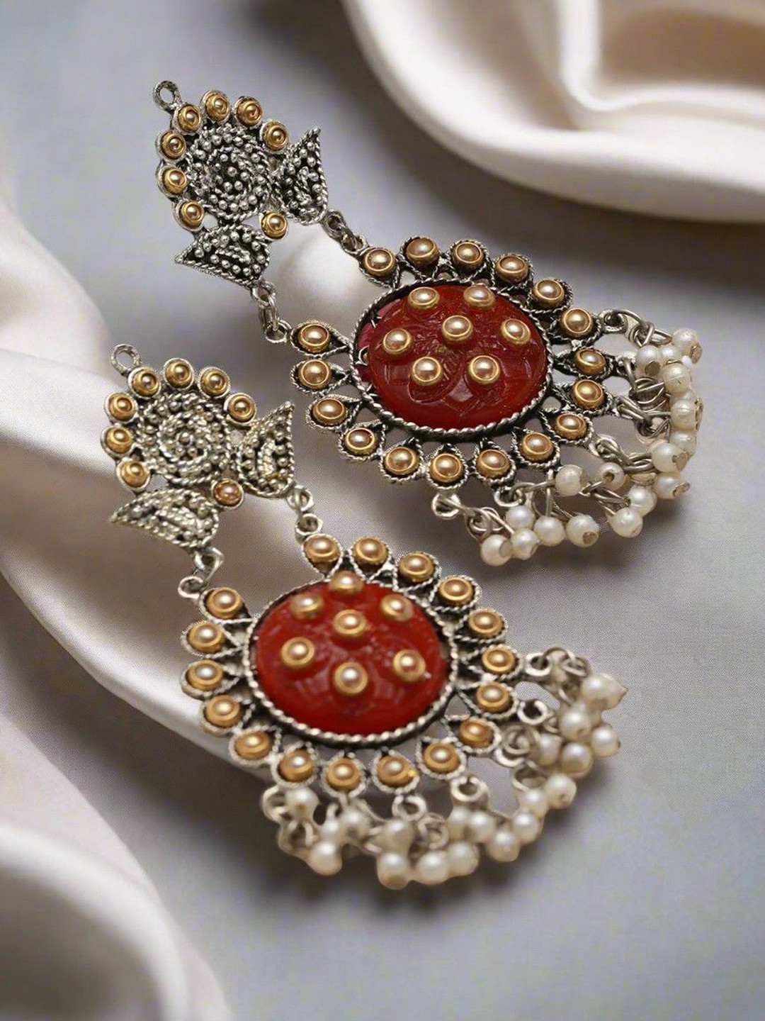 Jazz and Sizzle Silver-Plated Contemporary Shaped Artificial Beads & Pearls Drop Earrings