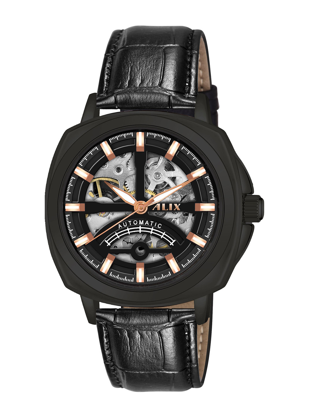 ALIX Men Skeleton Dial & Leather Textured Straps Analogue Automatic Watch AL2911L_BB