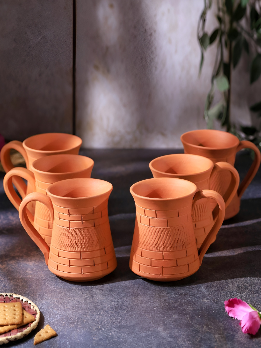 The handicraftian Saranghae -Nado Saranghae Orange Graphic Terracotta Handmade 6 Piece Mugs-400ml