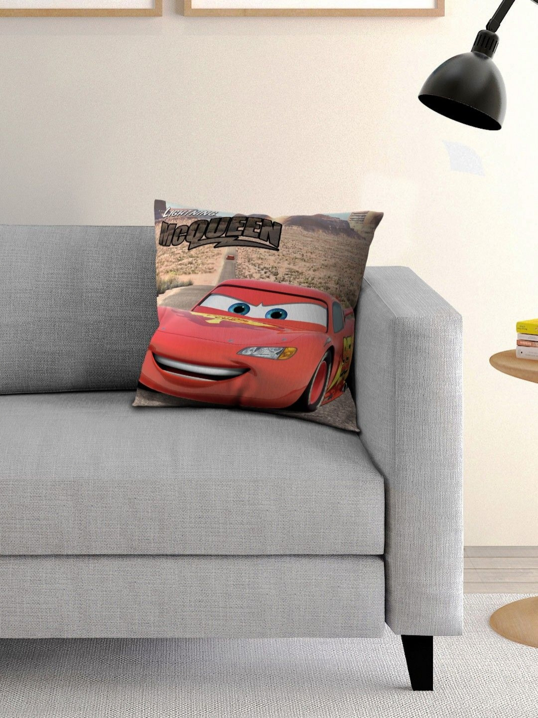 Disney Beige & Red Printed Square Shaped Pre-Filled Cushion With Cover