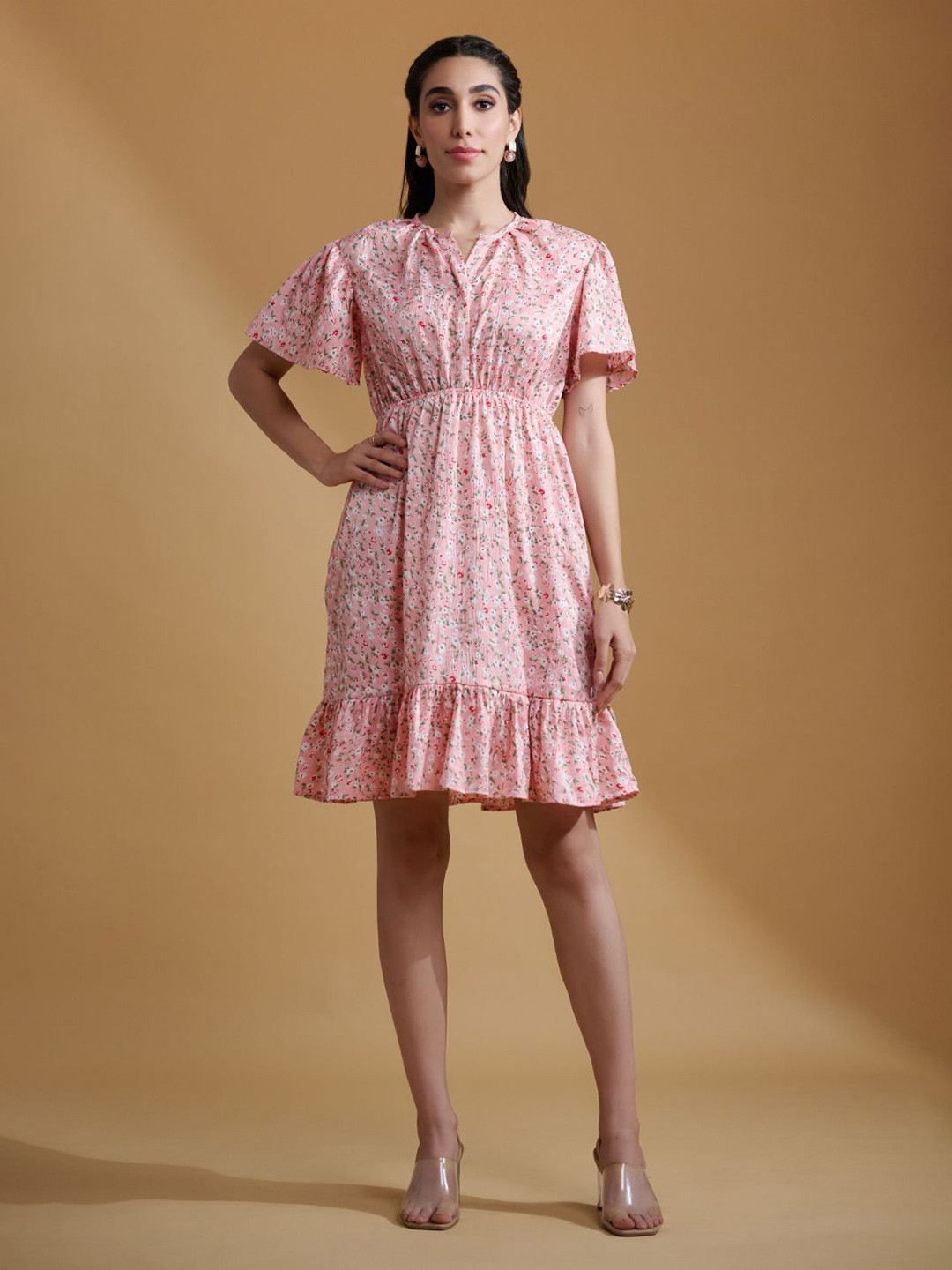 The Roadster Lifestyle Co Printed Short Ruffle Sleeves Casual Dress