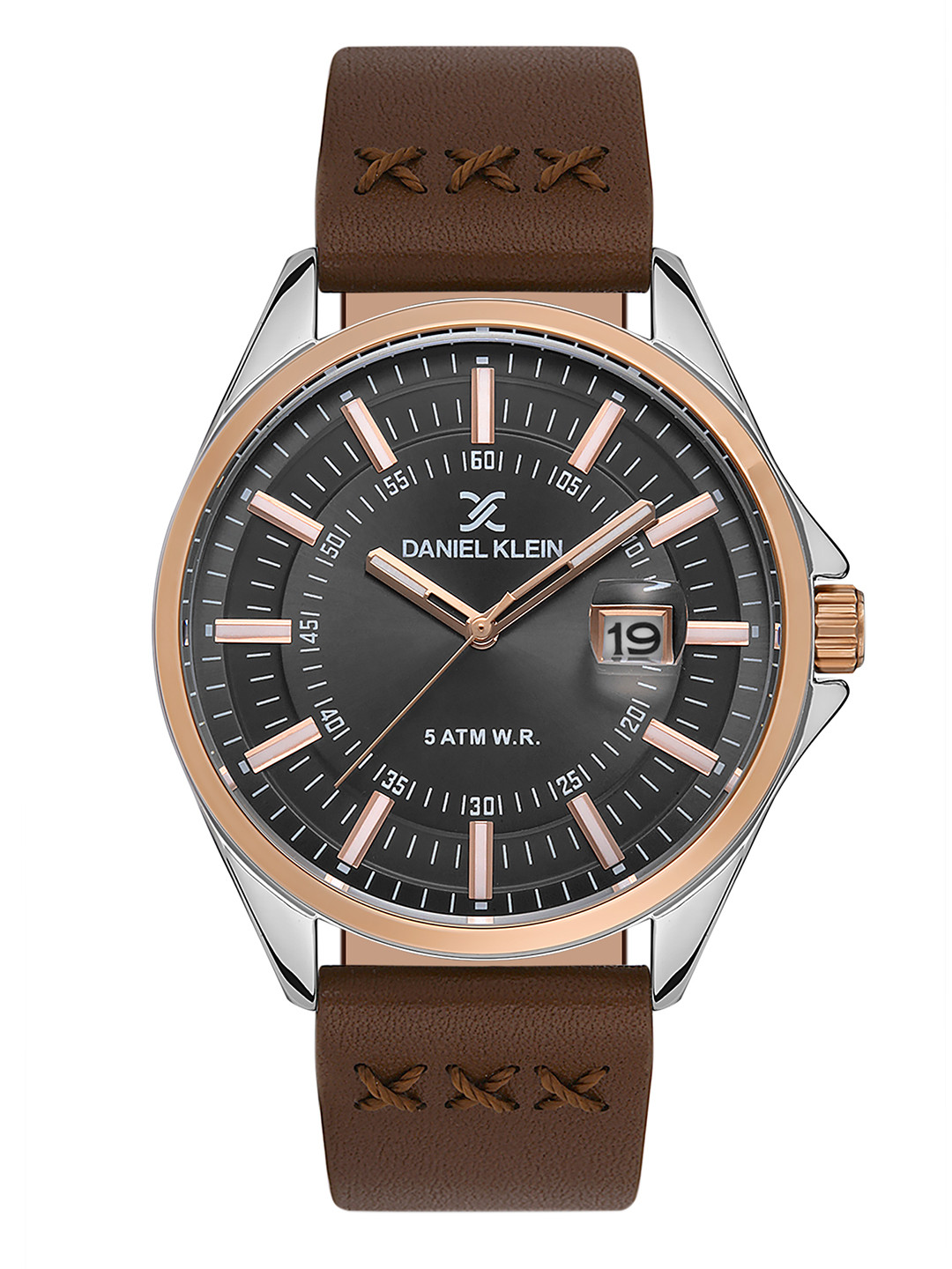 Daniel Klein Premium Men Gunmetal-Toned Dial & Brown Strap Analogue Watch DK 1 13279-3_OR